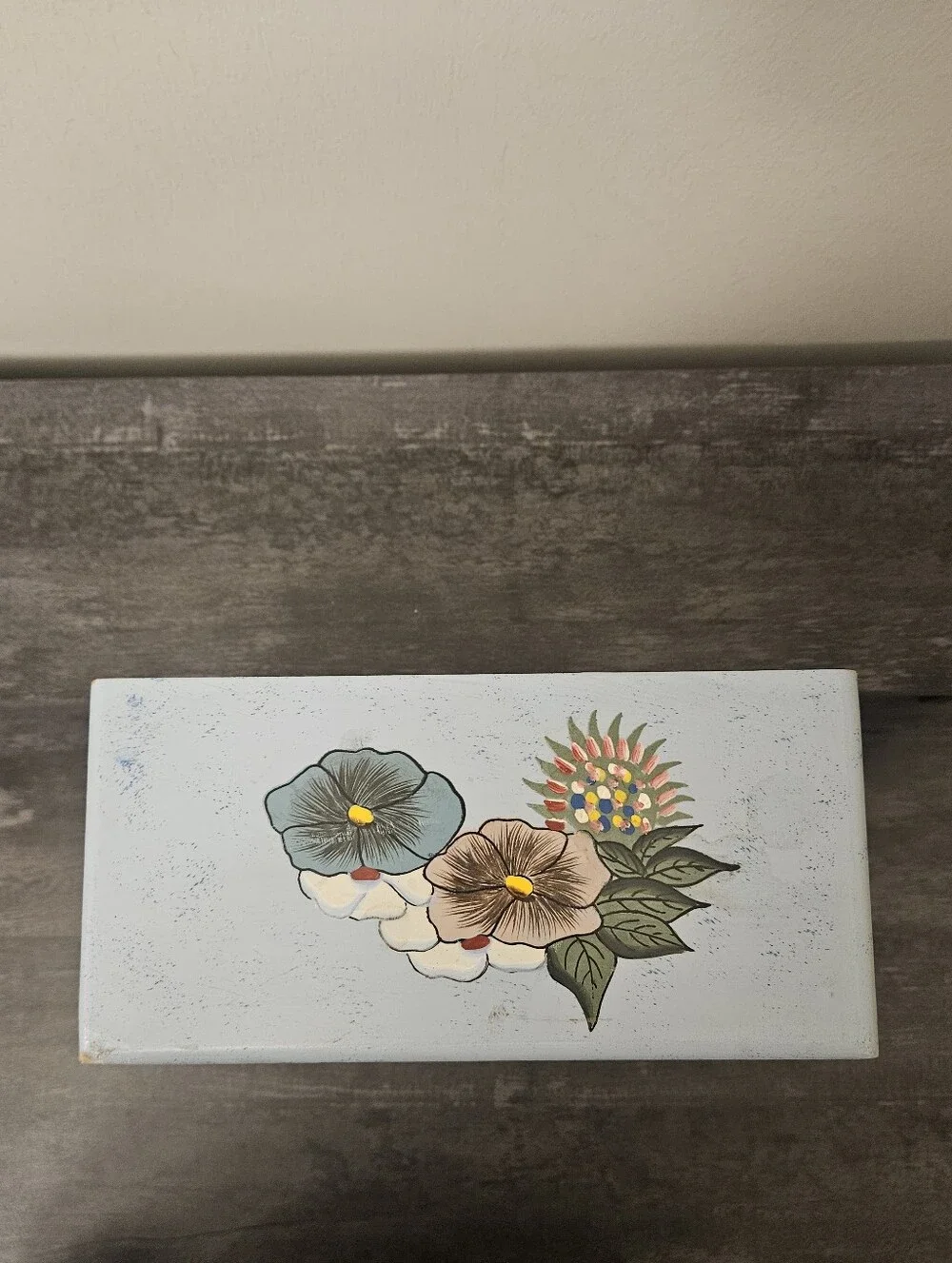 Vintage Hand-Painted Floral Cottage 4-Drawer Trinket Jewelry Box